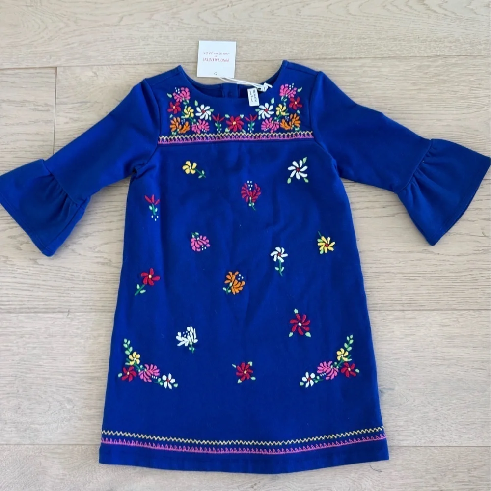 NWT Janie & Jack By Juno Valentine Girls Blue Embroidered Floral Dress size 4